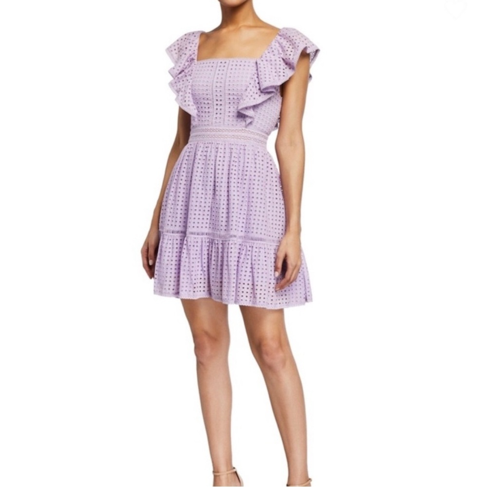 Alice + Olivia Remada Lavender Eyelet Ruffle Mini Dress Size 0